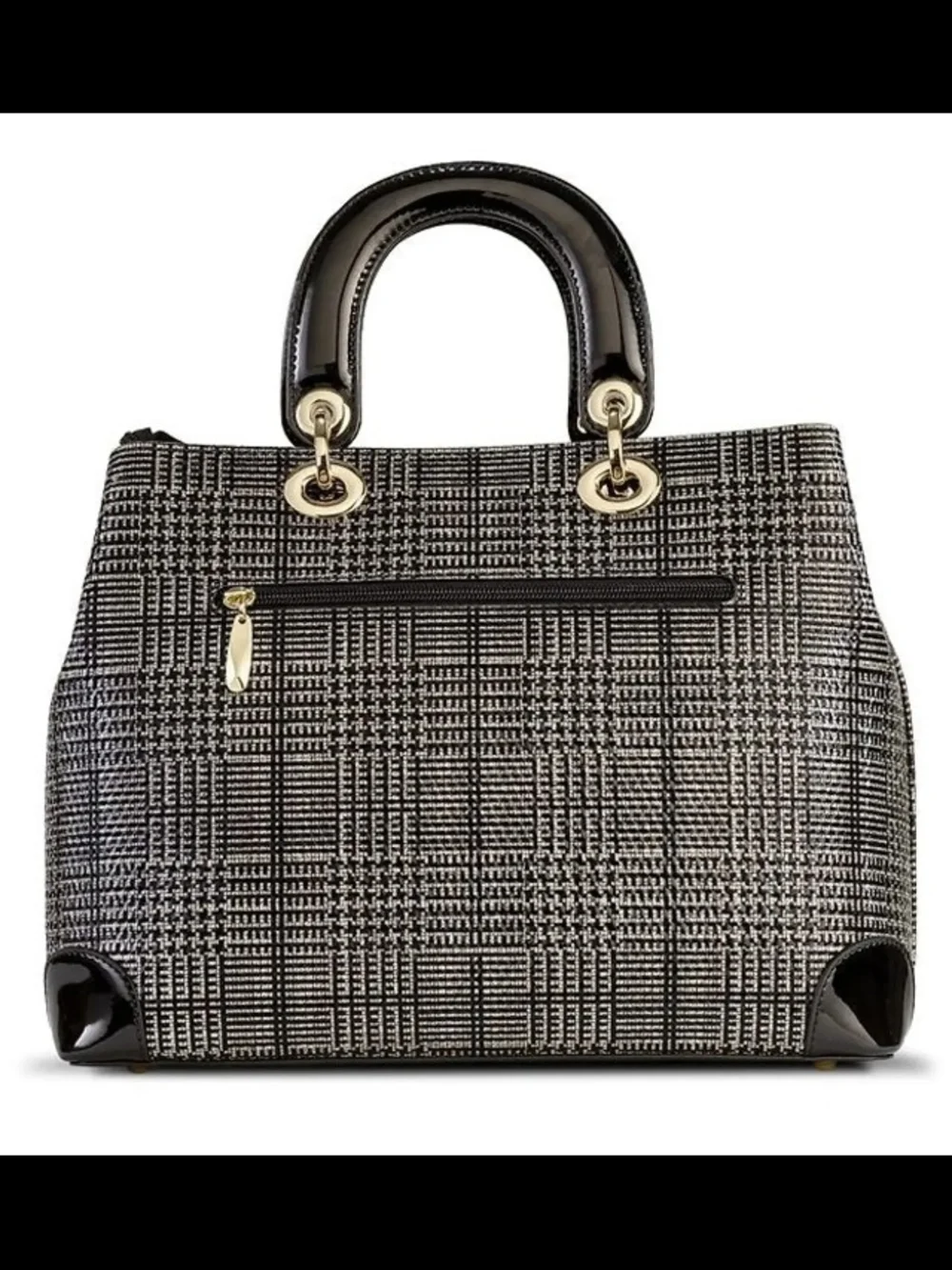 Galina Tweed Leather Sparkling Black & Silver Print (Large) Handbag